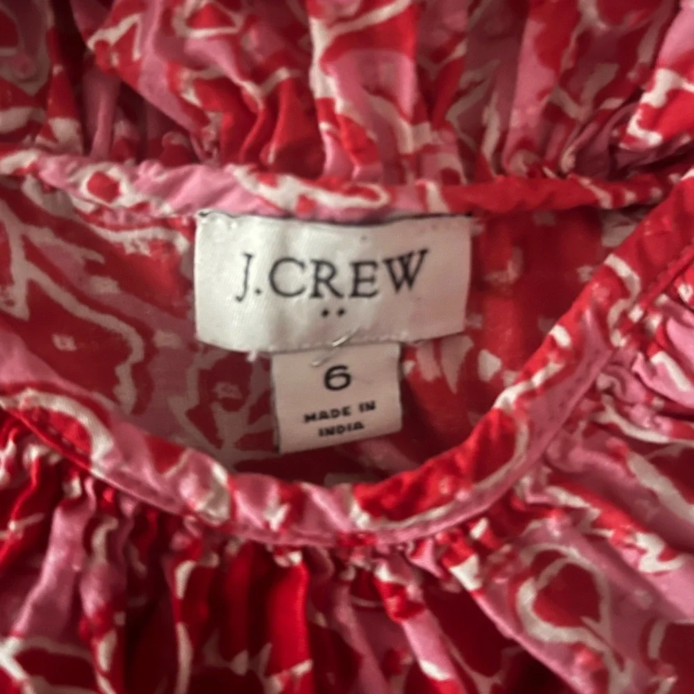 J.Crew Red Pink Floral Ruffle Tiered Midi Dress Cottagecore Size 6
